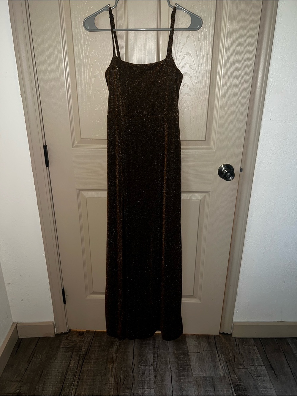 Showpo Brown Glitter Spaghetti-Strap Maxi Dress